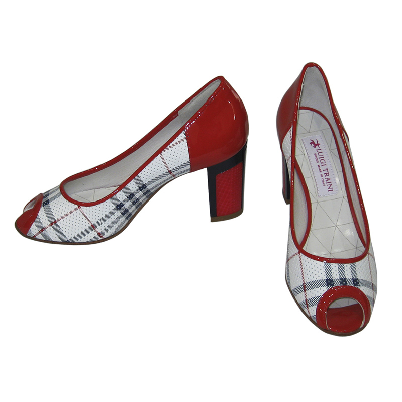 Туфли - босоножки женские итальянские белые с красной окантовкой LUIGI TRAINI